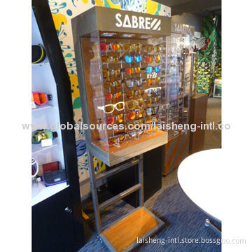 Eyewear racks with metal steel sheet decoration